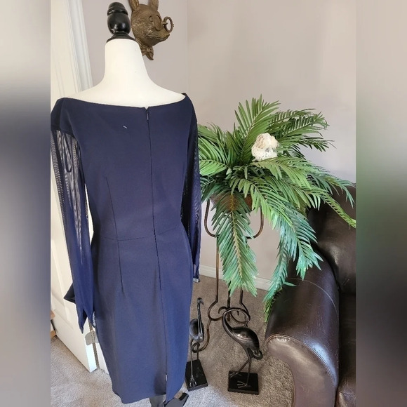 XSCAPE - SHEER LONG  SLEEVE DRESS-RHINESTONE CUFF - Picture 7 of 12